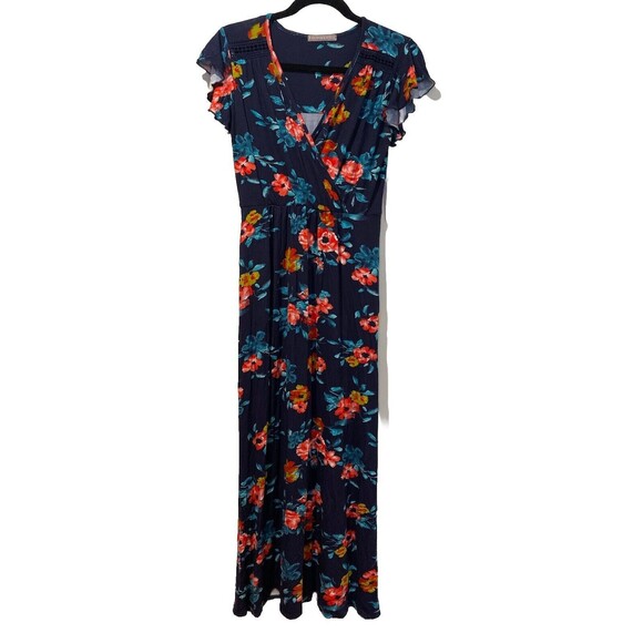 NEW Nordstrom Maxi Dress Women Small Floral Faux Wrap Stretch Travel Vacation - Picture 1 of 6